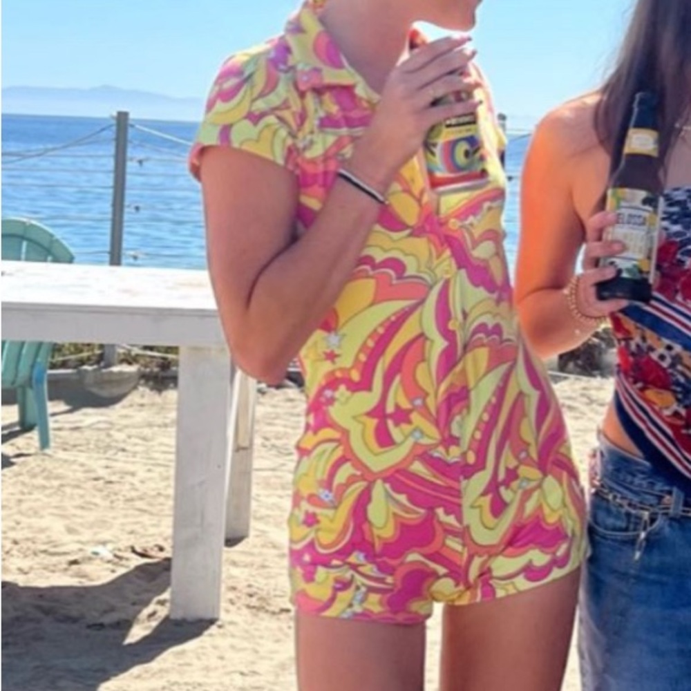 Frankie's Bikinis Pink and Yellow Jumpsuit